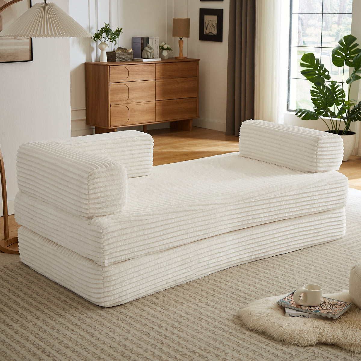 Oversized white modular sofa with ribbed fabric for living room on Tampa Home & Garden Store