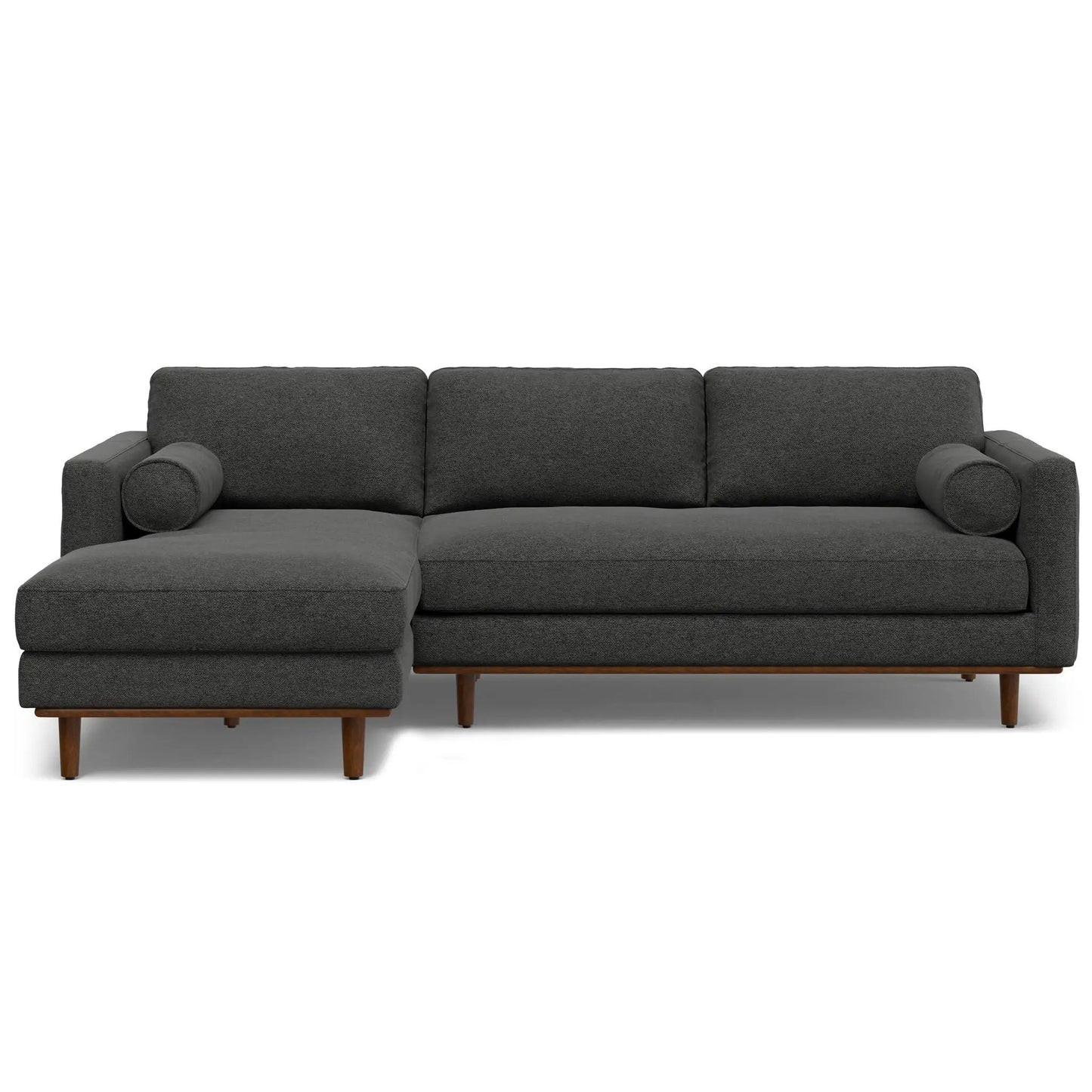 Morrison Upholstered Sectional Sofa with chaise in dark charcoal fabric and wood legs on Tampa Home & Garden Store