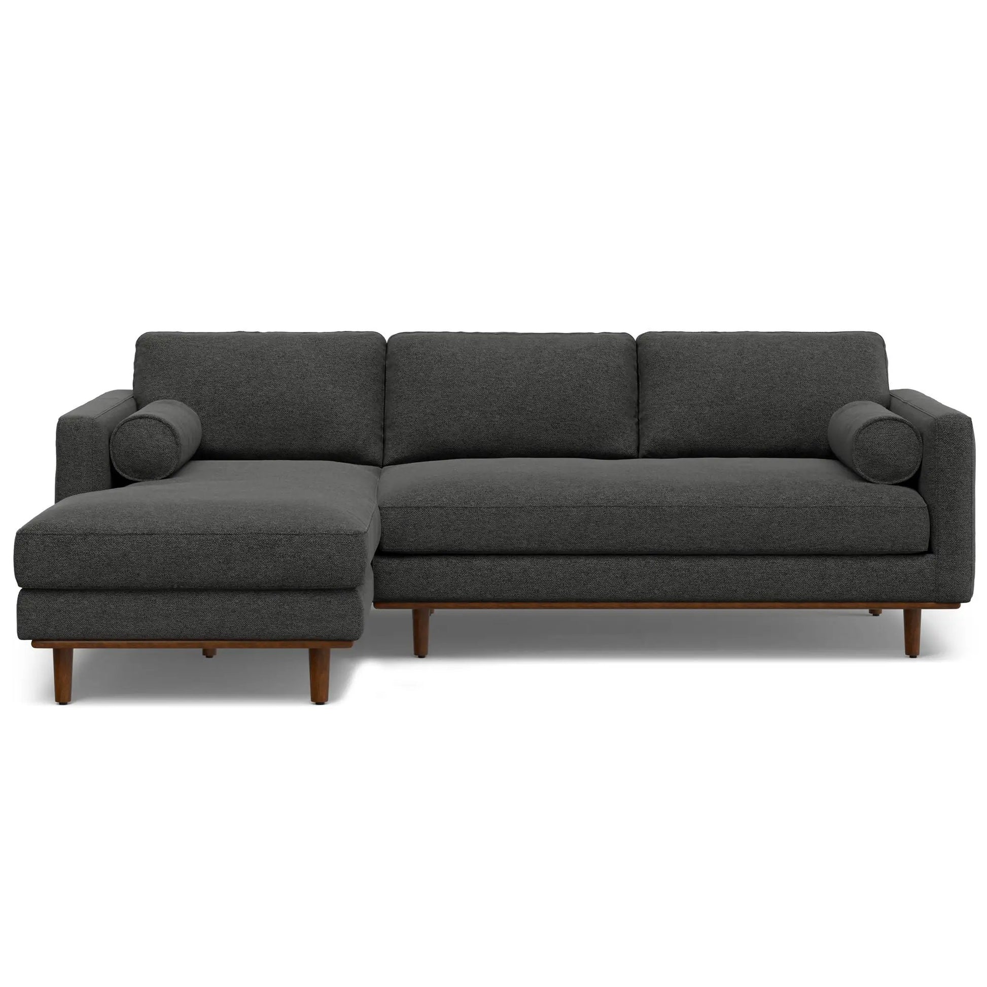 Morrison Upholstered Sectional Sofa with chaise in dark charcoal fabric and wood legs on Tampa Home & Garden Store