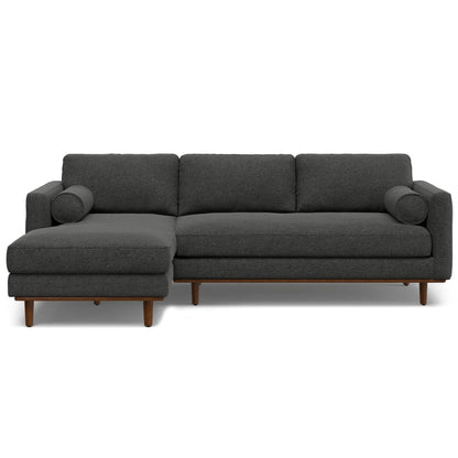 Morrison Upholstered Sectional Sofa with chaise in dark charcoal fabric and wood legs on Tampa Home & Garden Store