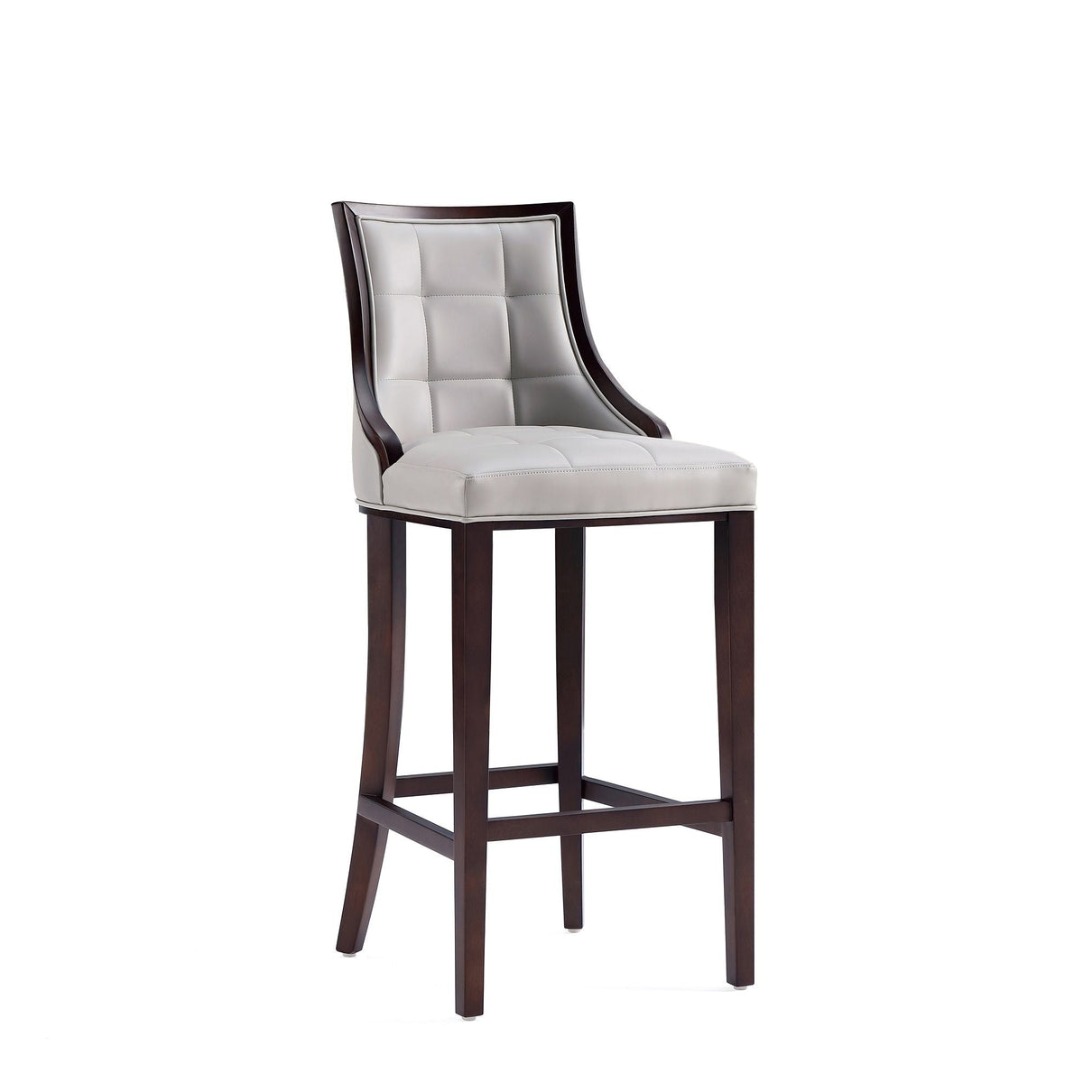 HouseOfZazla white bar height stool with solid dark wood frame and tufted cream upholstery on Tampa Home & Garden Store