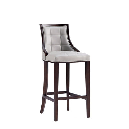 HouseOfZazla white bar height stool with solid dark wood frame and tufted cream upholstery on Tampa Home & Garden Store
