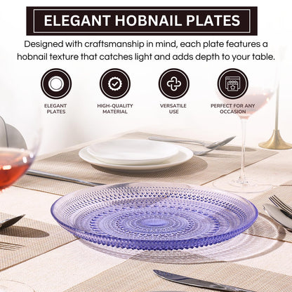 Four Blue Glass Hobnail Dinner or Charger Plates