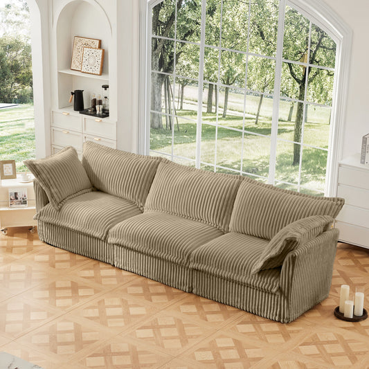 HouseOfZazla Modern 3 Seater Slipcovered Sofa with Suppleness Armrests in beige ribbed fabric on Tampa Home & Garden Store