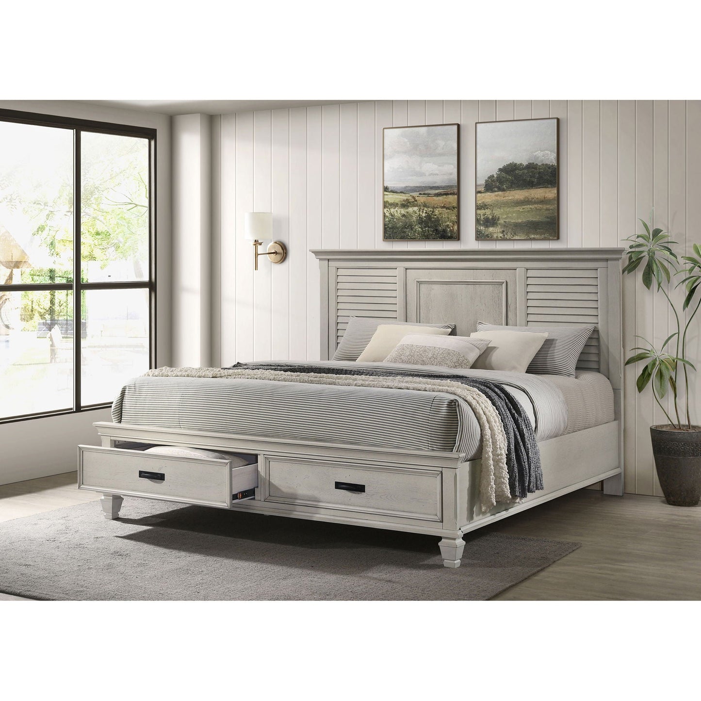 Capistrano 2-Drawer Storage Bed in light gray wood by HouseOfZazla with two under-bed drawers on Tampa Home & Garden Store