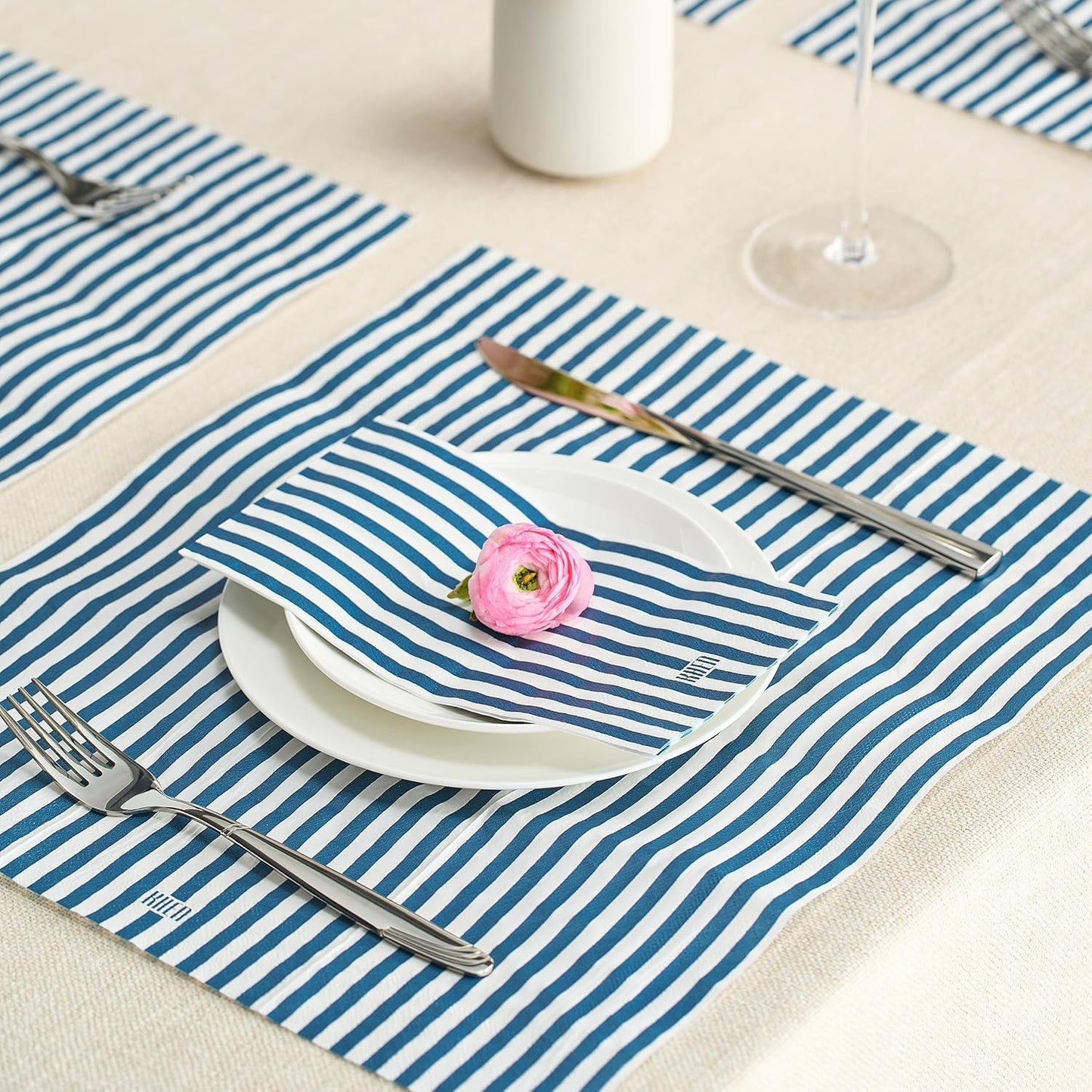 Blue Striped Disposable Paper Napkins Set of 50