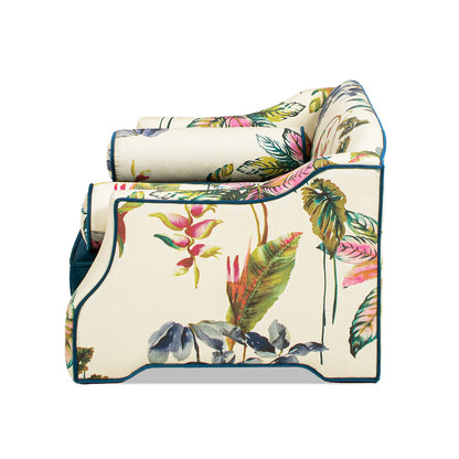 Paloma 35.5in Dog Sofa Bed, Medium in cream tropical floral with blue piping by HouseOfZazla on Tampa Home & Garden Store