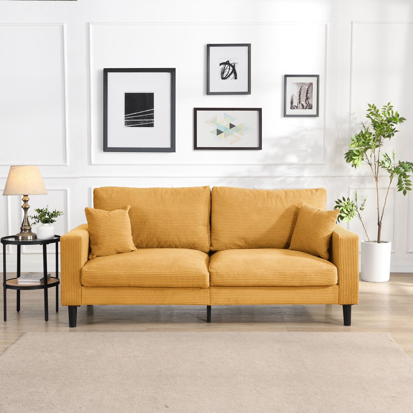 Modern Upholstered Three Seater Sofa and Pillows