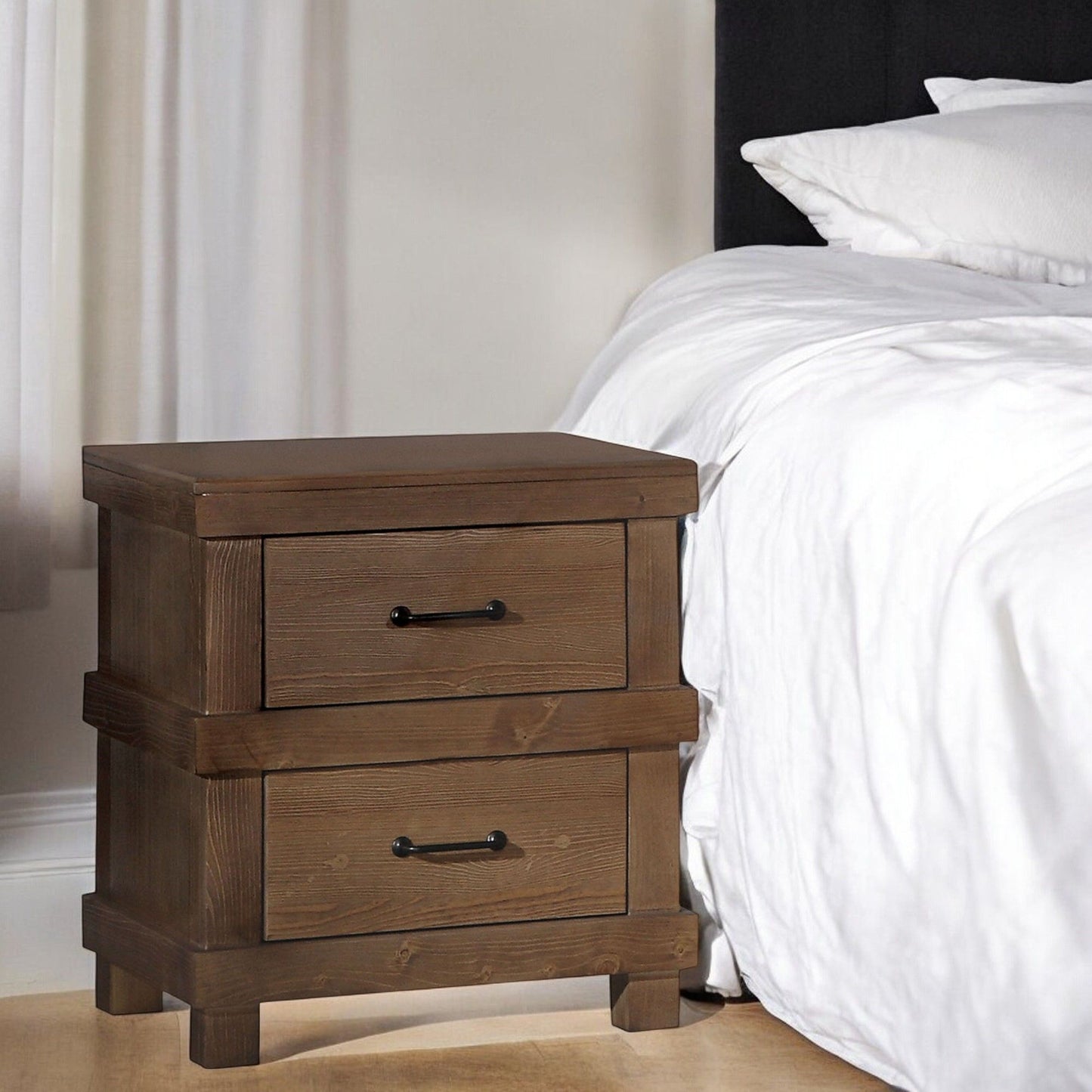 Adams Antique Nightstand Oak wood accent table with dark metal pulls on Tampa Home & Garden Store