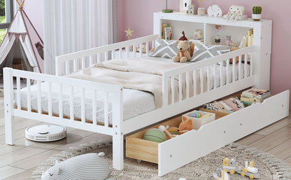 White storage bed with headboard rack, 2 under-bed drawers and 3 side guardrails by HouseOfZazla on Tampa Home & Garden Store
