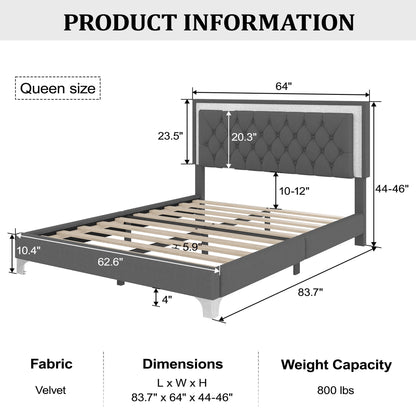 3-piece queen upholstered bed set with LED lights and 2 nightstands in gray by HouseOfZazla on Tampa Home & Garden Store