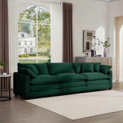 Mid-Century Modern 3-Seater Sectional Sofa with arms in green velvet and throw pillows on Tampa Home & Garden Store