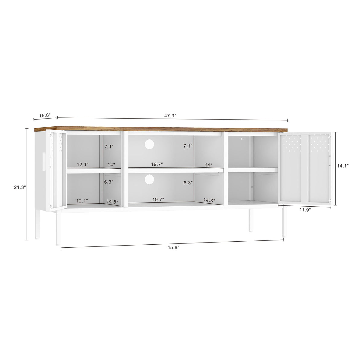 Storage Cabinet TV Stand with steel frame, white finish and wood top by HouseOfZazla on Tampa Home & Garden Store