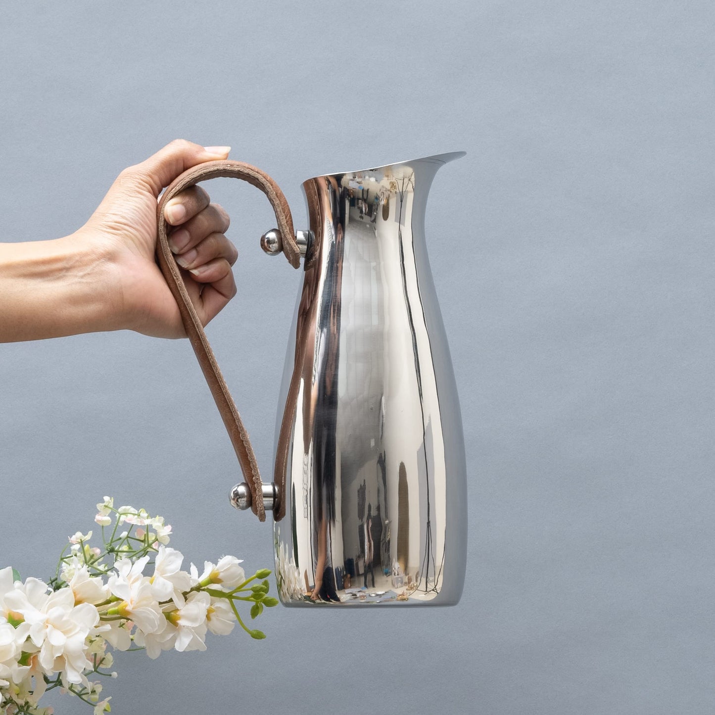 Stainless Steel Water Pitcher and Leather Handle