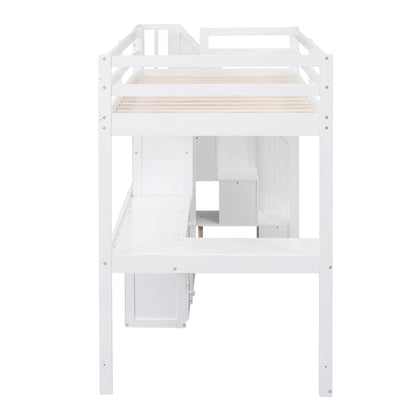 Loft bed with L-shaped desk, drawers, cabinet and storage staircase in white by HouseOfZazla on Tampa Home & Garden Store
