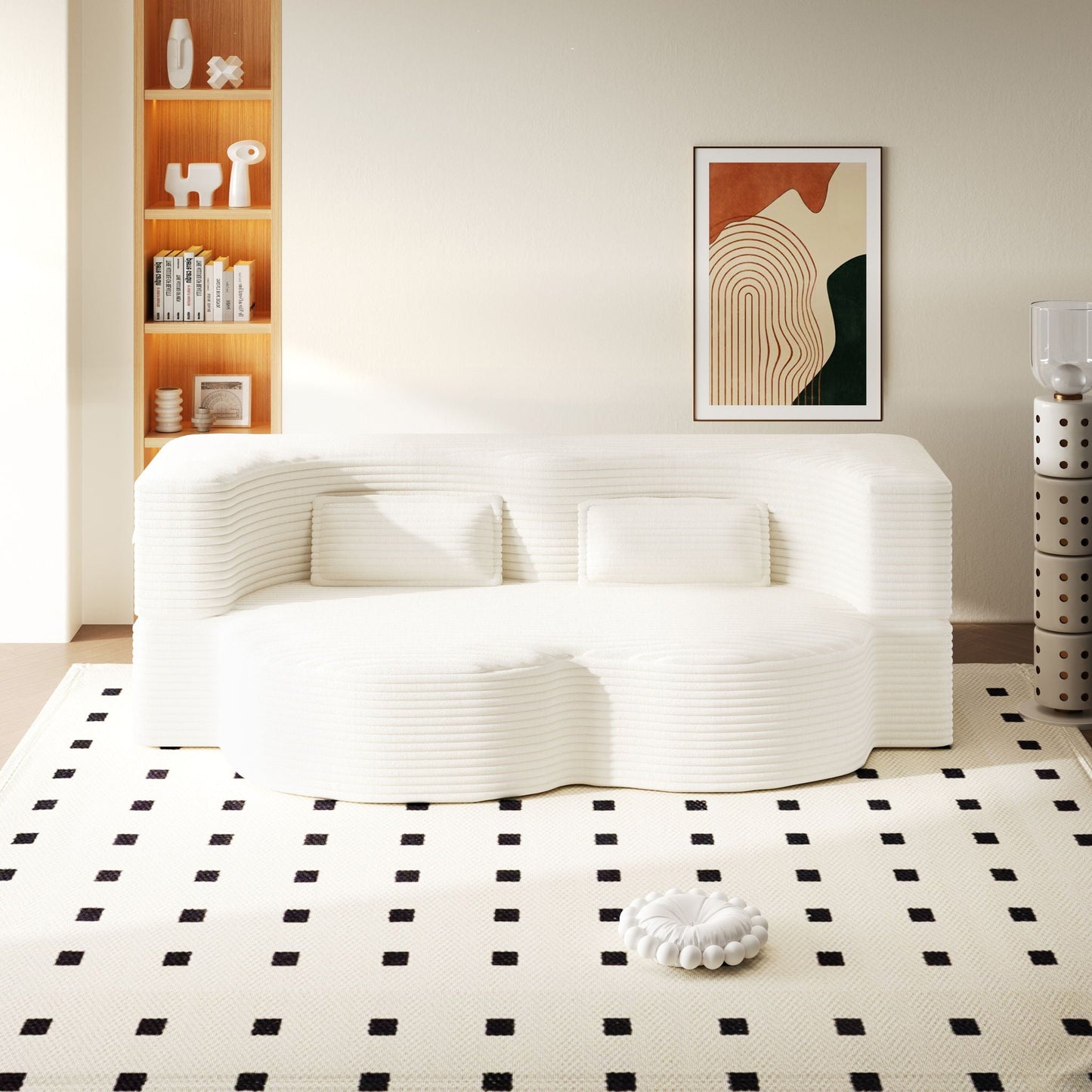 Floor sofa with 2 white pillows, convertible twin mattress by HouseOfZazla in living room on Tampa Home & Garden Store