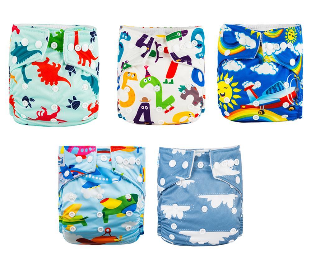 Five colorful printed pocket cloth diapers for babies, washable 5pcs set on Tampa Home & Garden Store