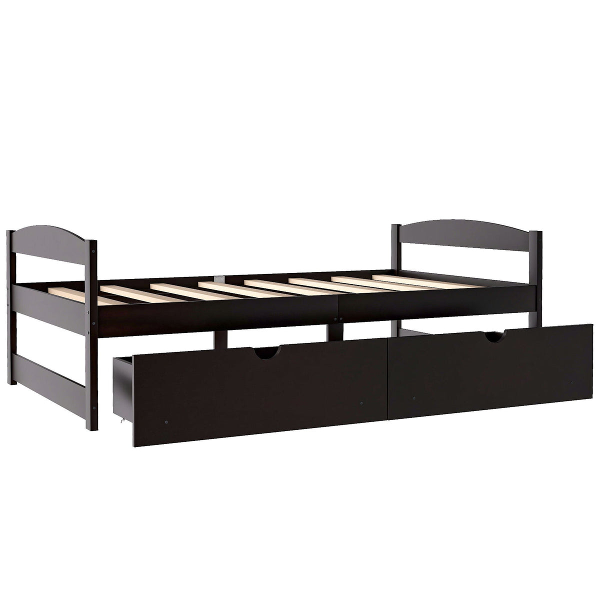 Platform Bed With 2 Drawers in dark espresso finish with slatted base by HouseOfZazla on Tampa Home & Garden Store