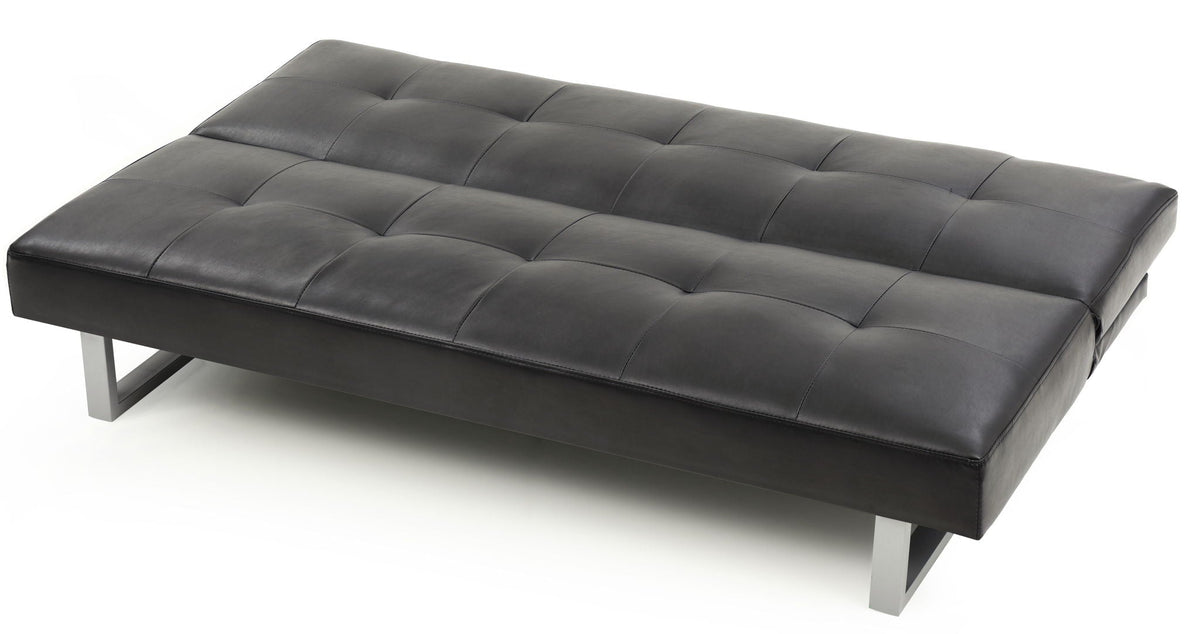 Chroma sofa bed futon in black leather with tufted panels and metal legs on Tampa Home & Garden Store
