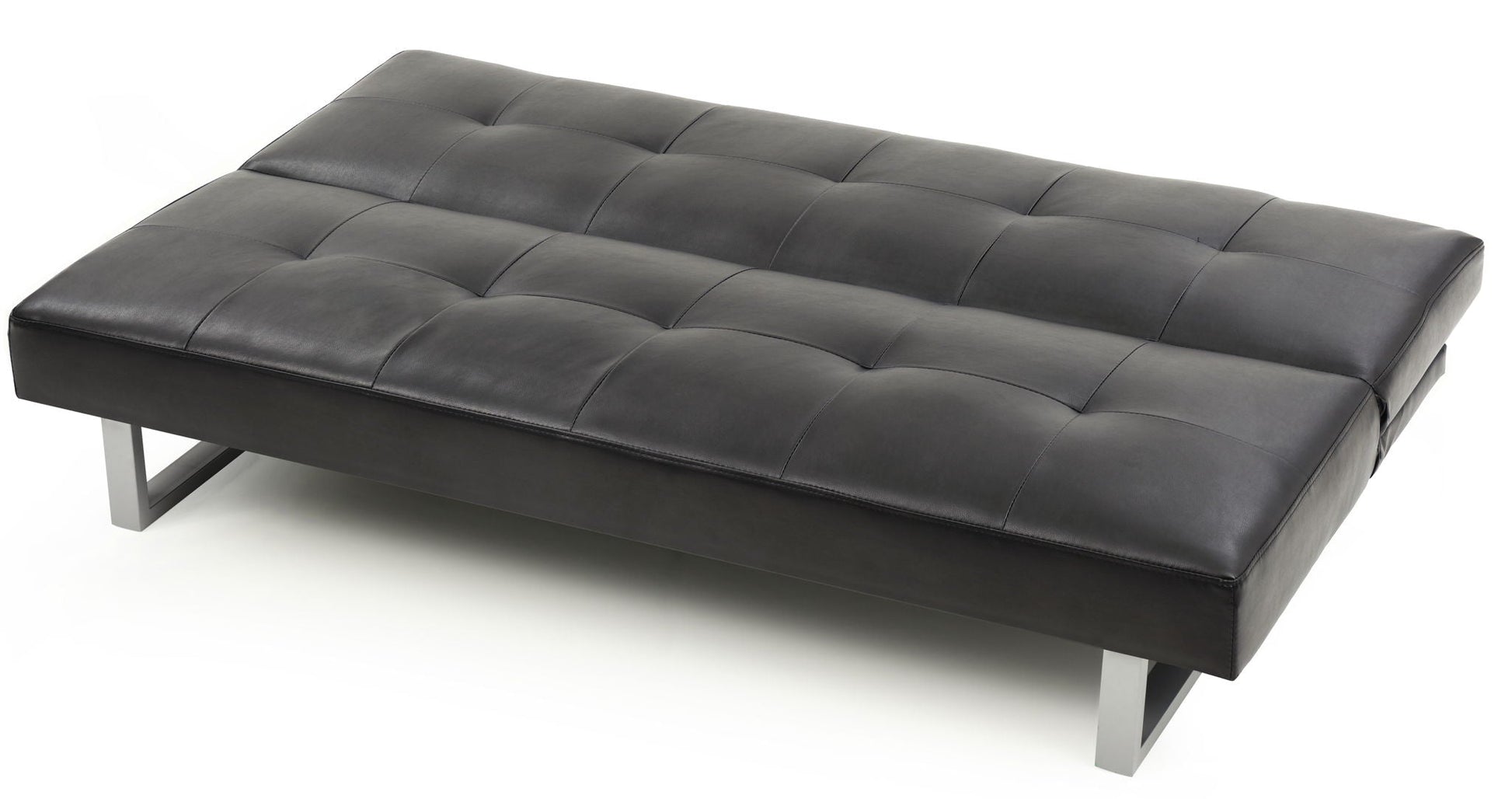 Chroma sofa bed futon in black leather with tufted panels and metal legs on Tampa Home & Garden Store