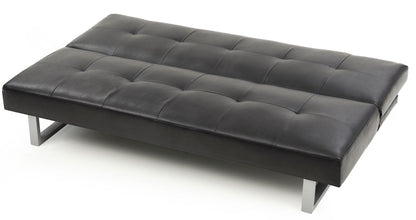 Chroma sofa bed futon in black leather with tufted panels and metal legs on Tampa Home & Garden Store