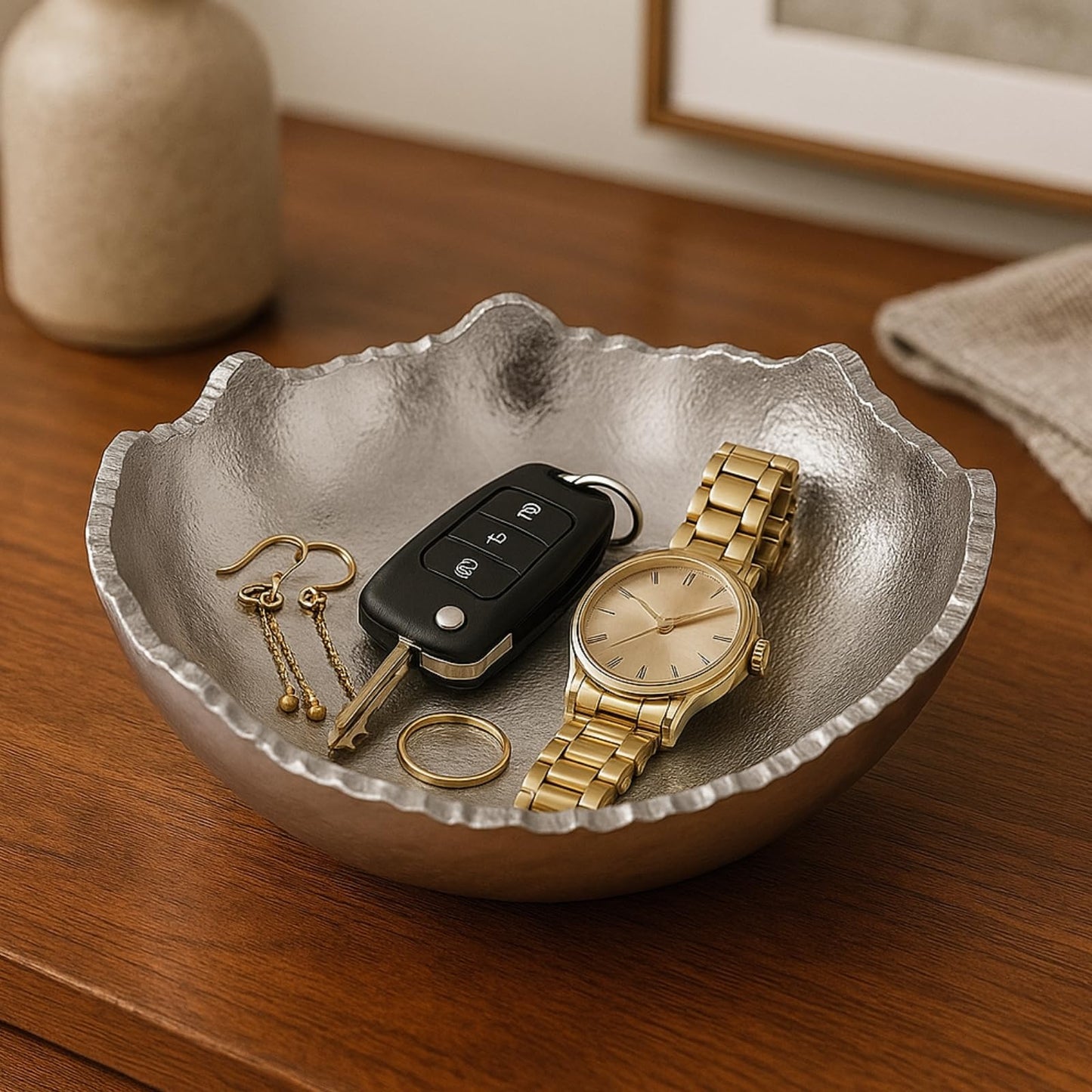 Silver and Brass Half Moon Decorative Bowl