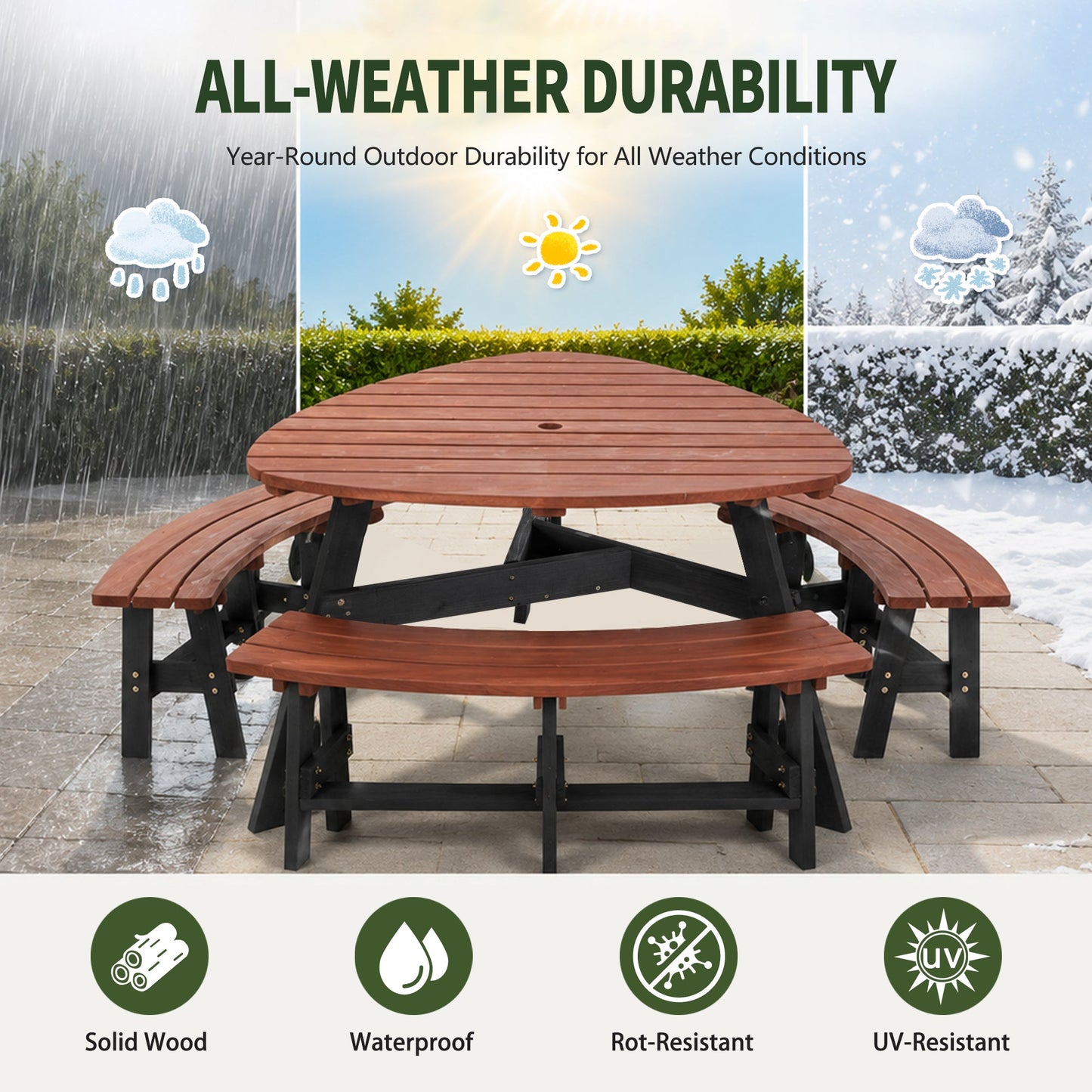 Rustic Outdoor Fir Wood Picnic Table with Six Seats