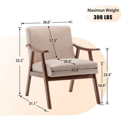Mid Century Modern Accent Chair beige fabric with solid wood frame thick backrest on Tampa Home & Garden Store