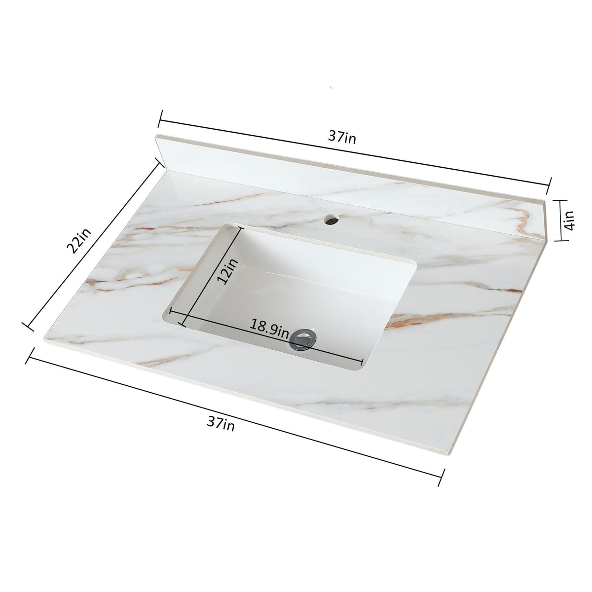Elegant vanity top with undermount sink by HouseOfZazla, marble-veined countertop, 37in wide on Tampa Home & Garden Store