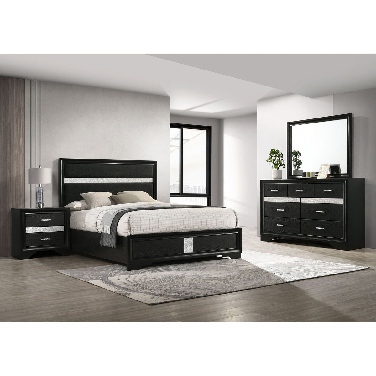 Annie 4 Piece Bedroom Set in dark black wood with silver drawer pulls by HouseOfZazla on Tampa Home & Garden Store