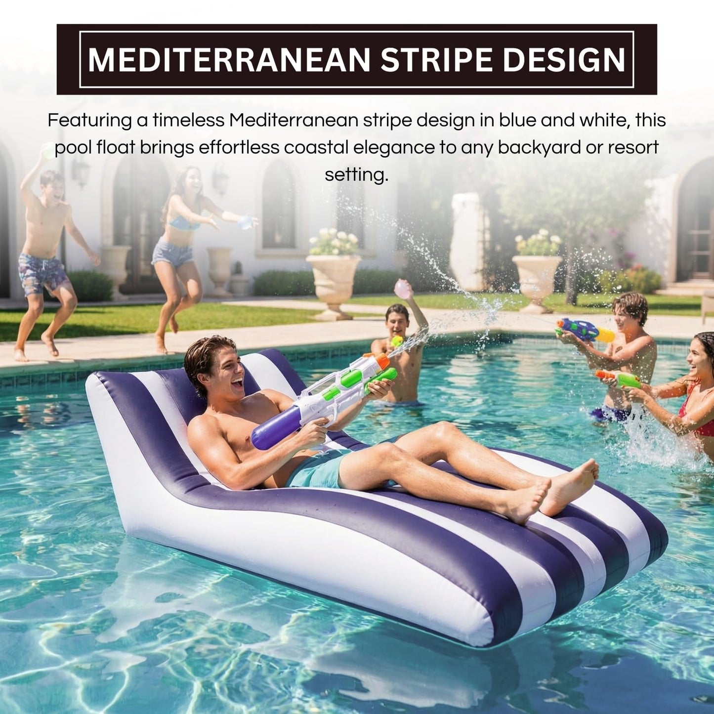 the Mediterranean Stripe Inflatable Pool Lounger