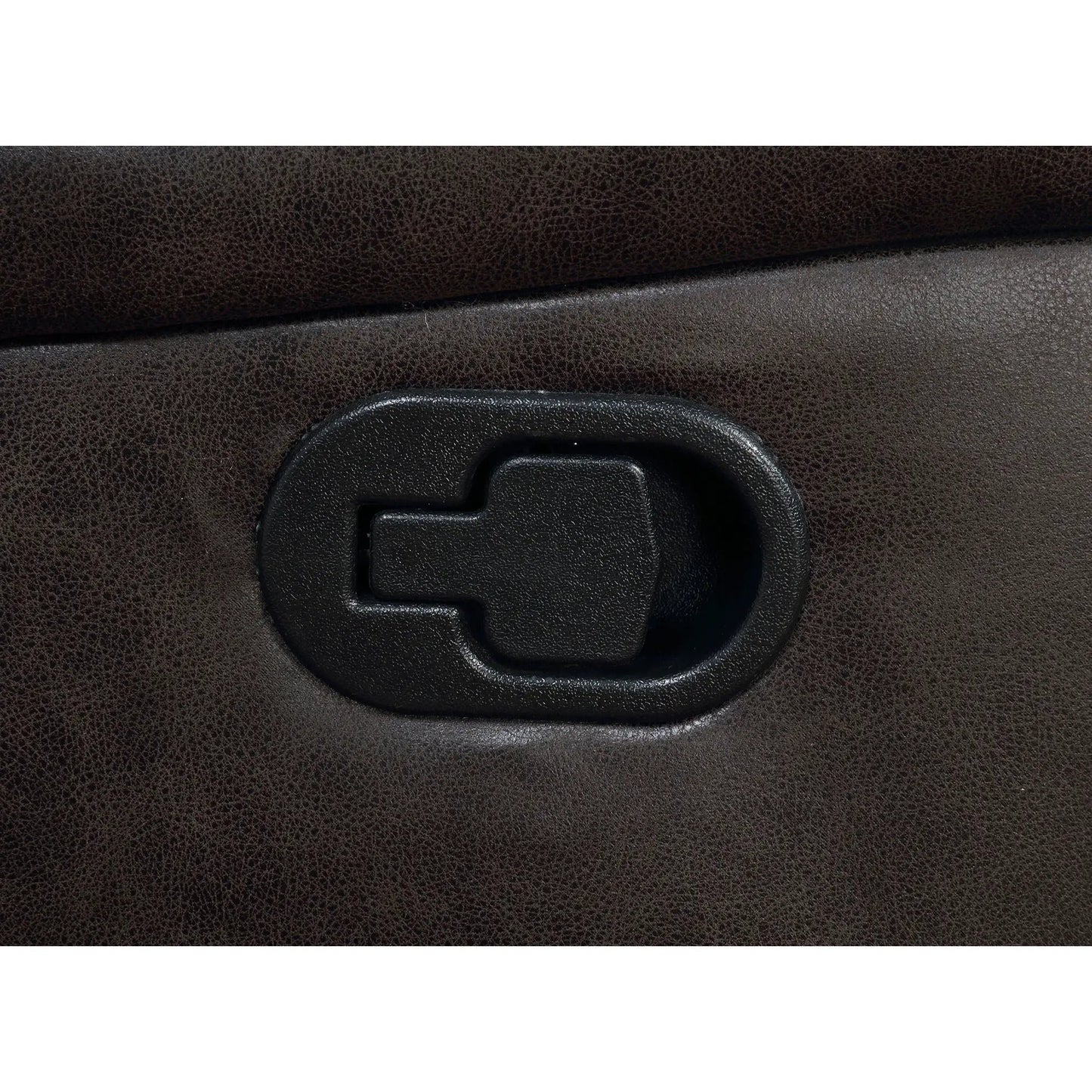 Brazelton Swivel Glider Recliner in dark brown textured leather with built-in recline lever on Tampa Home & Garden Store