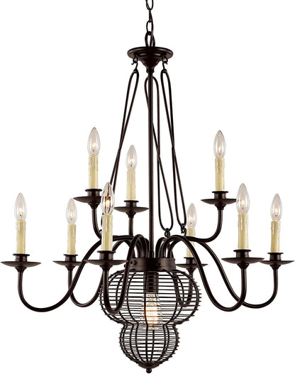Rustic French Basket and Ten Light Chandelier
