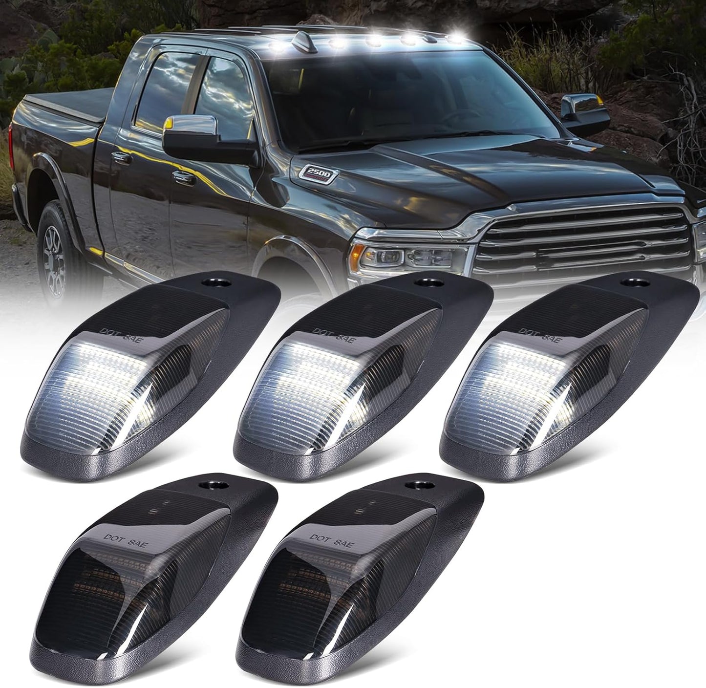 AutoLEDTech.com Ram HD Roof Cab Lights six-pack, clear smoked white amber LED lenses on Tampa Home & Garden Store