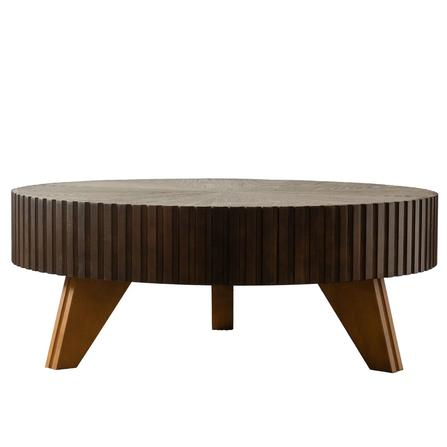 Round Retro Coffee Table with Solid Wood Legs