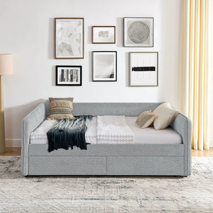 Upholstered gray daybed with two storage drawers in a modern living room on Tampa Home & Garden Store
