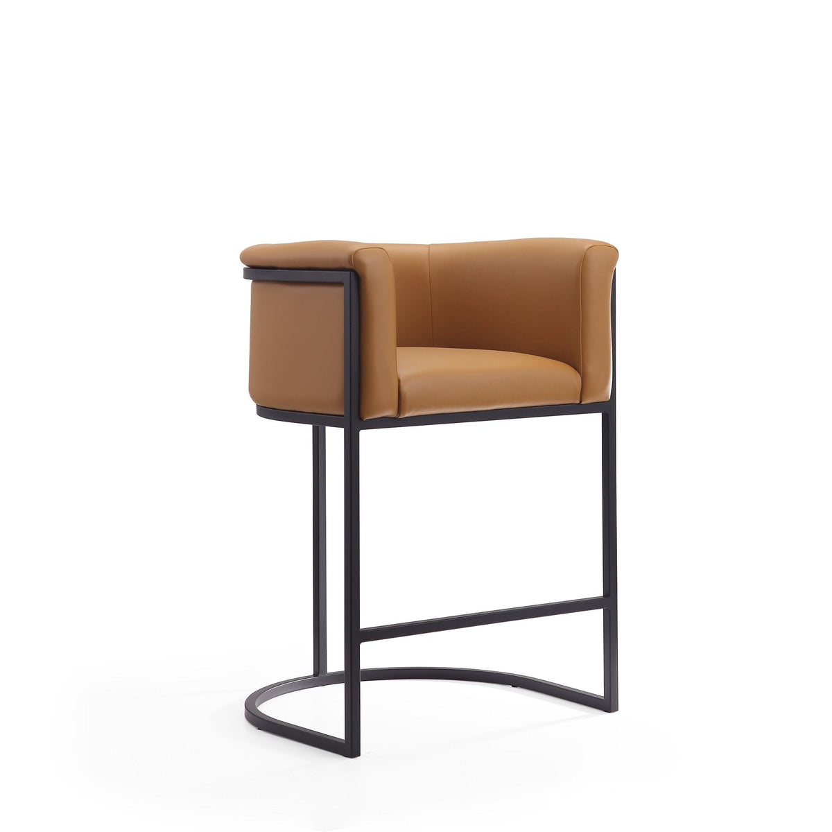 Cosmopolitan stool with caramel upholstered seat and black metal frame, round base, counter-height on Tampa Home & Garden Store