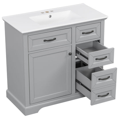 36in gray bathroom vanity with white sink and soft-close drawers HouseOfZazla on Tampa Home & Garden Store