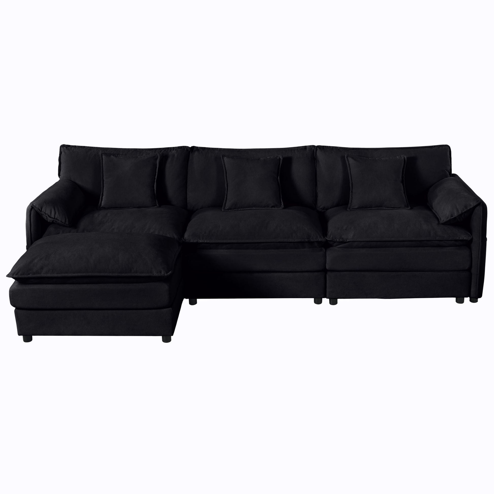 Modern Comfy Deep Seat Sectional Sofa and Ottoman in black fabric by Unique Piece Furniture on Tampa Home & Garden Store