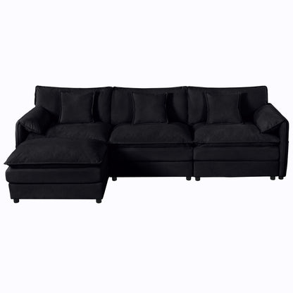 Modern Comfy Deep Seat Sectional Sofa and Ottoman in black fabric by Unique Piece Furniture on Tampa Home & Garden Store