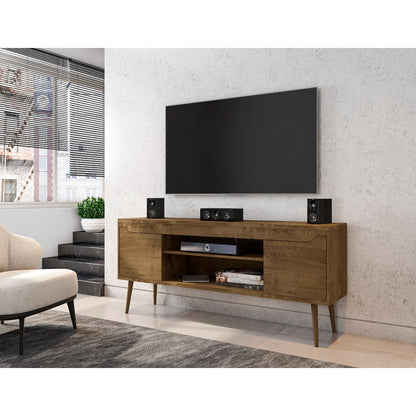 Bradley Modern TV Stand in dark brown wood with concealed storage and wire management on Tampa Home & Garden Store