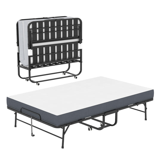 Twin wide folding rollaway bed with memory foam, black heavy-duty frame by HouseOfZazla on Tampa Home & Garden Store
