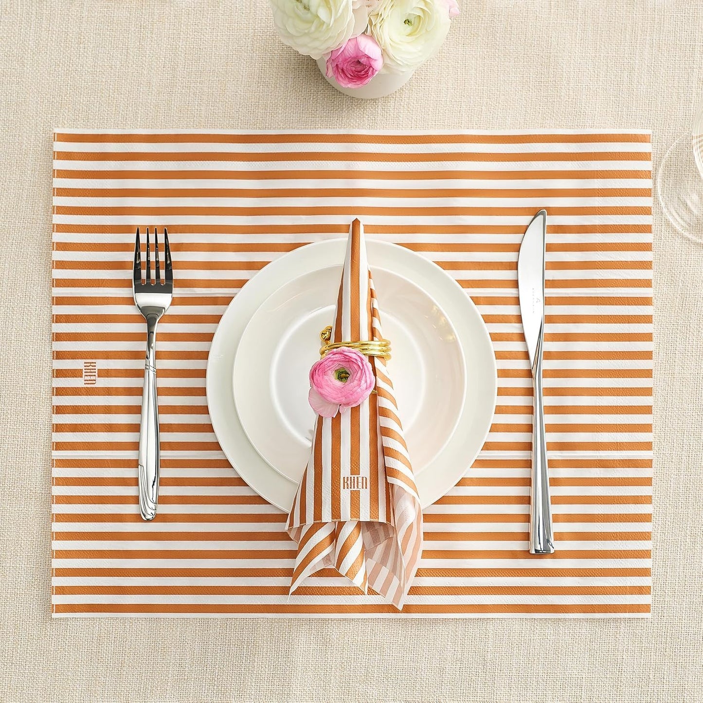 Orange Striped Disposable Dinner Napkin Set of 50