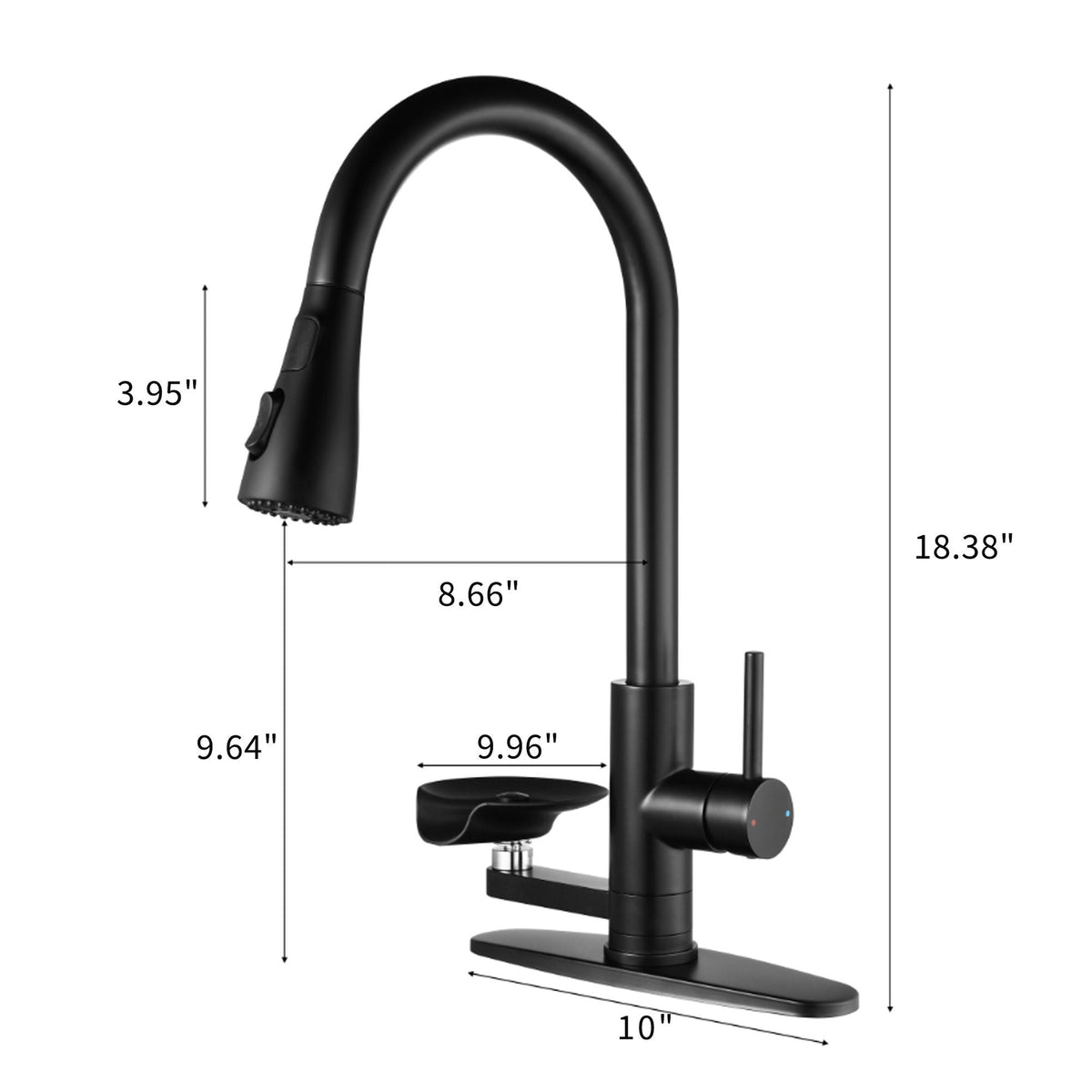 3-In-1 Kitchen Faucet with LED Temperature Display, black matte, pull-down spray, HouseOfZazla on Tampa Home & Garden Store