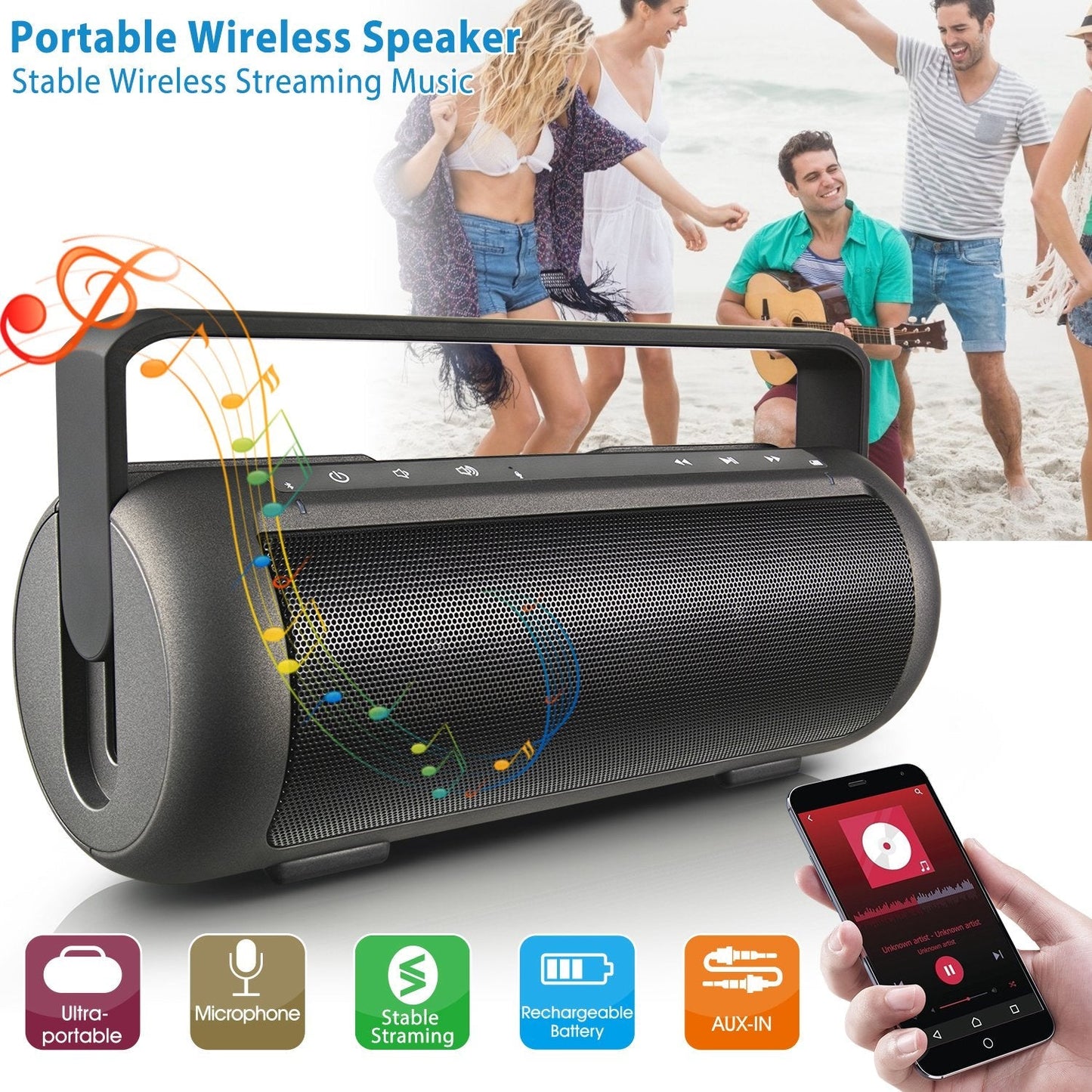 iRola wireless speaker with dual subwoofers portable black GemGear stereo with mic and AUX-IN on Tampa Home & Garden Store