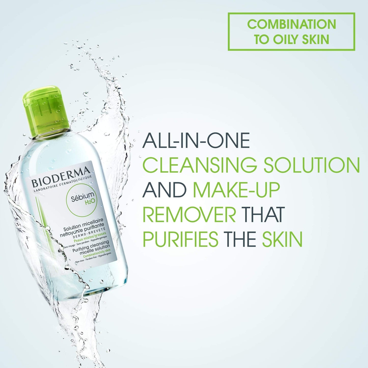 Bioderma Sebium H2O micellar cleanser bottle with green cap for oily skin on Tampa Home & Garden Store