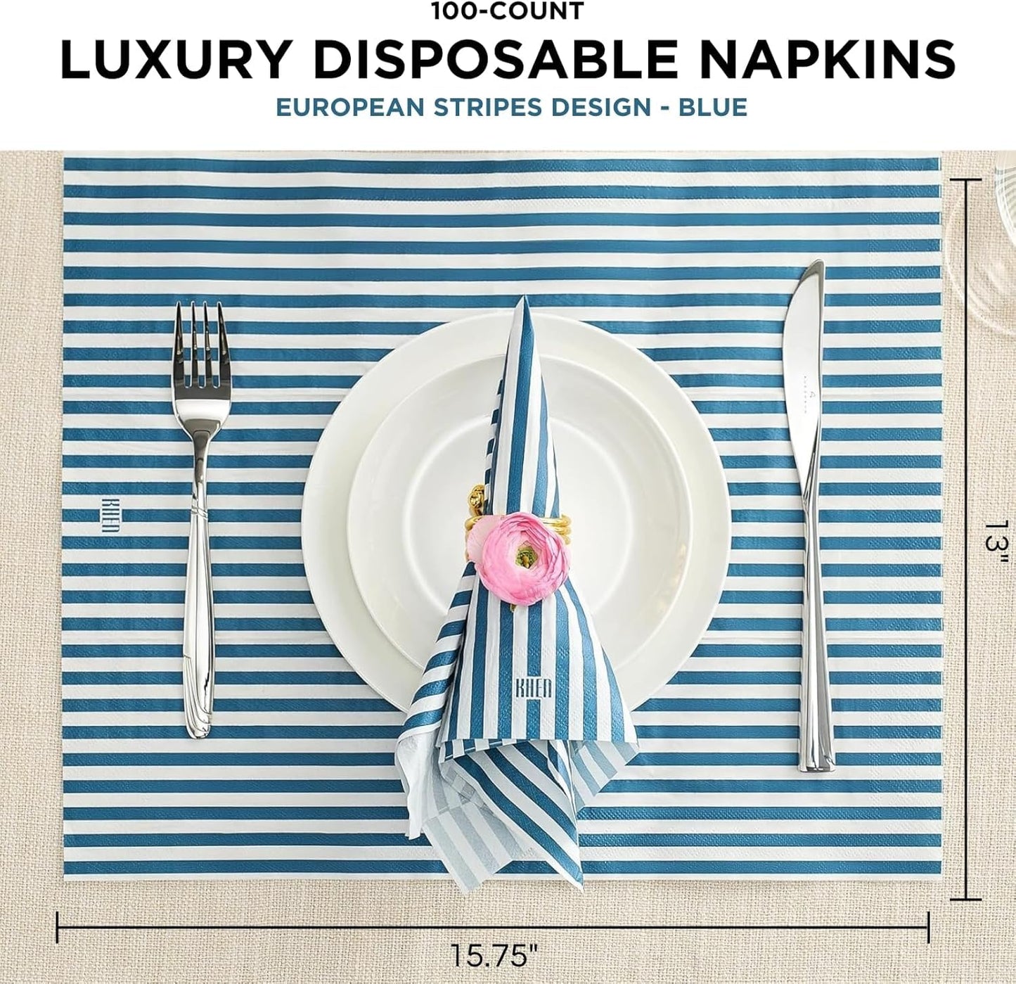 Blue Striped Disposable Paper Napkins Set of 50