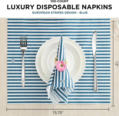 Blue Striped Disposable Paper Napkins Set of 50