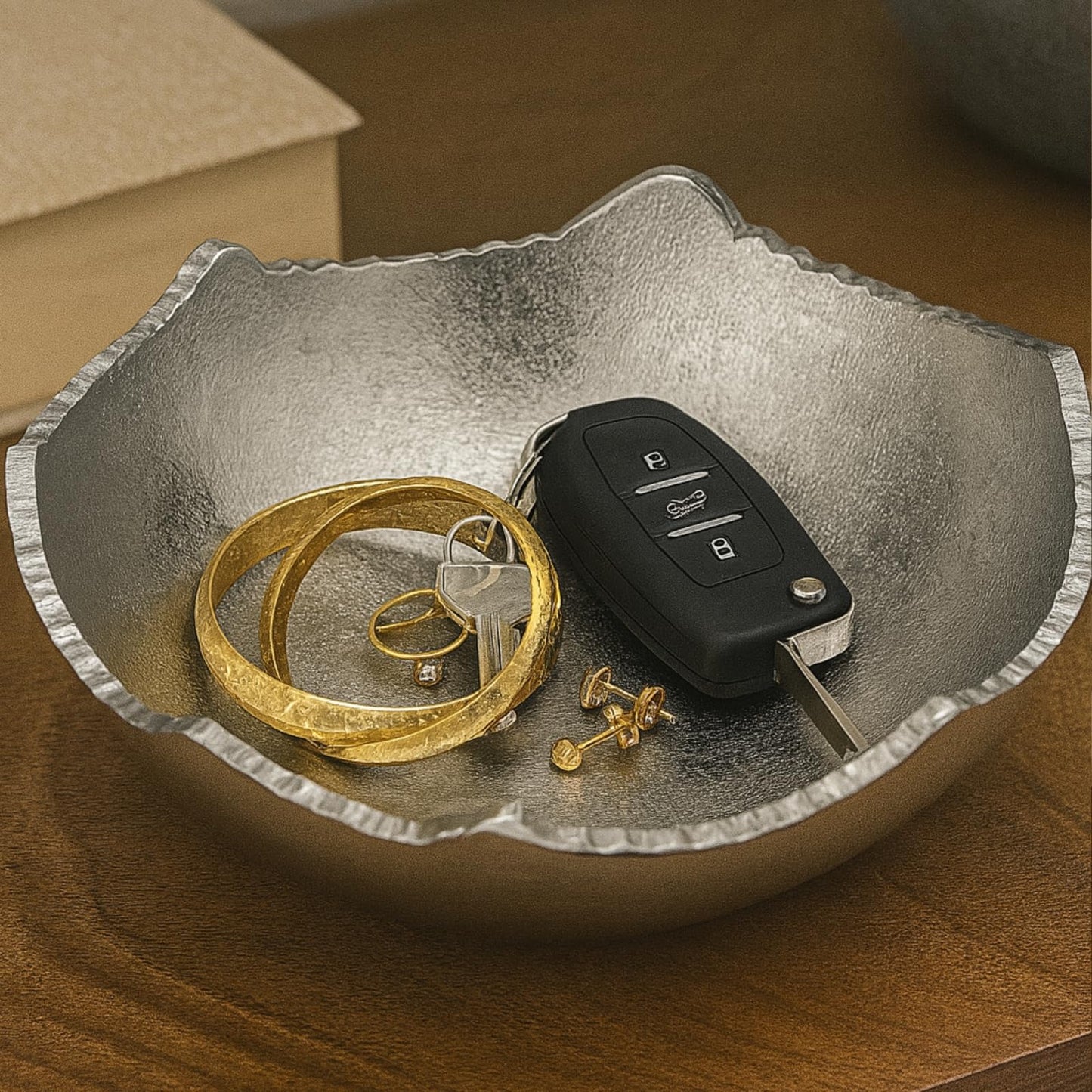Silver and Brass Half Moon Decorative Bowl