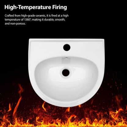 Wall-mounted white ceramic bathroom sink top view with faucet and drain holes on Tampa Home & Garden Store